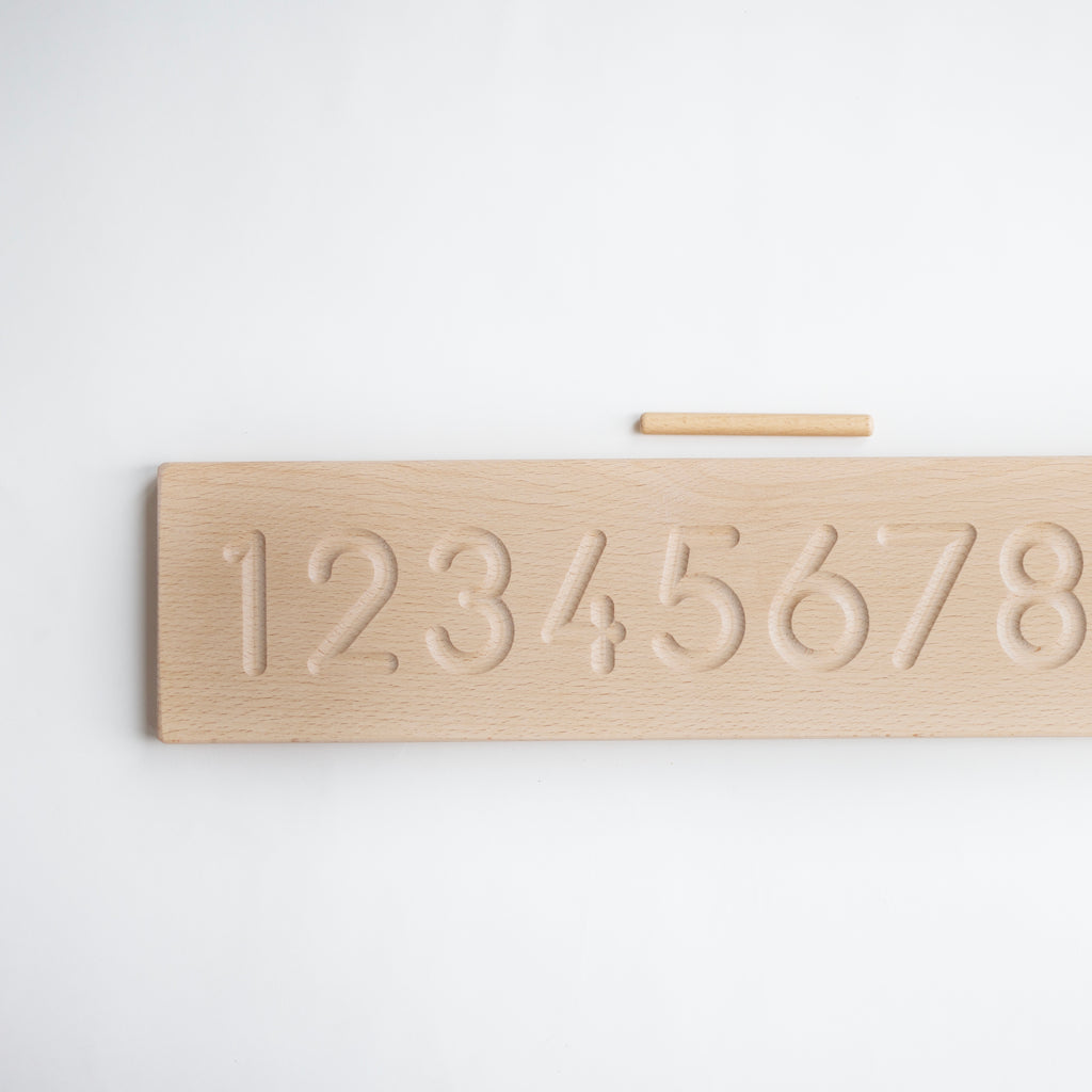 Mwnci Number Tracing Board, sustainable wooden educational toy made in Wales